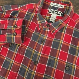 Duluth Trading Men's Free Swingin Flannel Relaxed‎ Red Gray Plaid Size XL